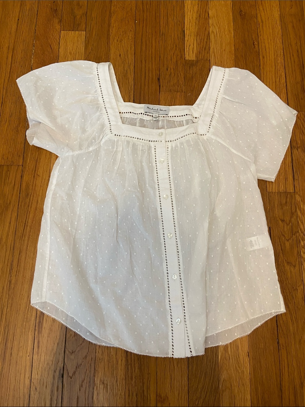 Michael Stars White Swiss Dot Eyelet Blouse